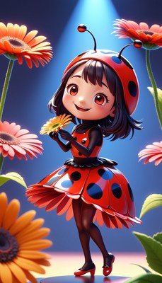 Ladybug girl in garden