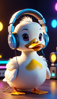 Duckling listening to music