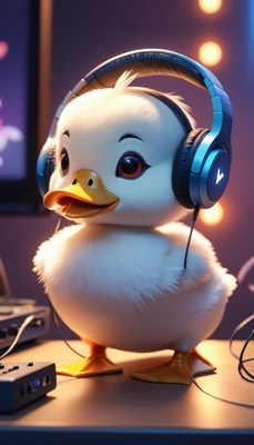 Duckling listening to music