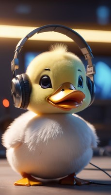 Duckling wearing headphones