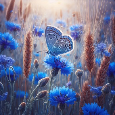 Blue butterfly on cornflower