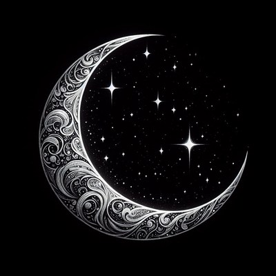 Ornate crescent moon and stars