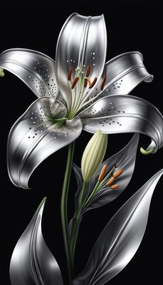 Silver lily flower on black background