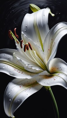 White lily on black background
