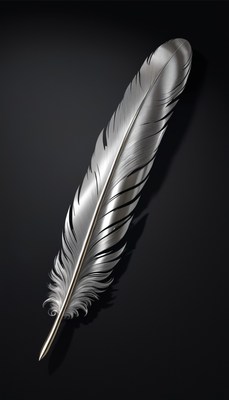 Silver feather on black background