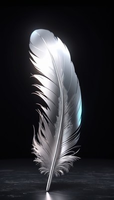 Silver feather on black background