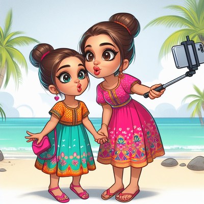 Girls taking a selfie on beach