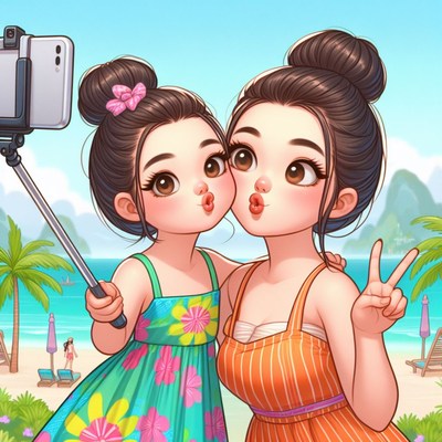 Two girls taking a selfie on the beach