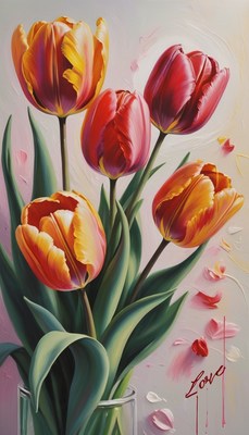 Red and yellow tulips in vase