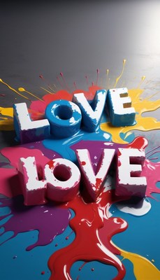 Colorful splashes of paint on love letters