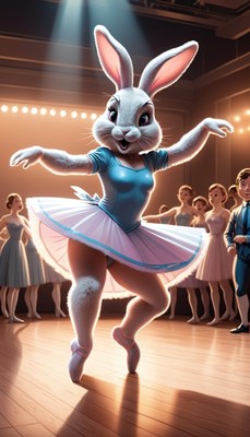 Bunny ballerina performing on stage