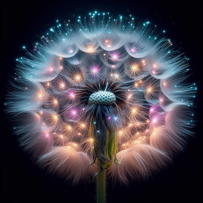 Dandelion with illuminated seeds
