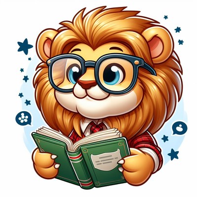 Lion reading book