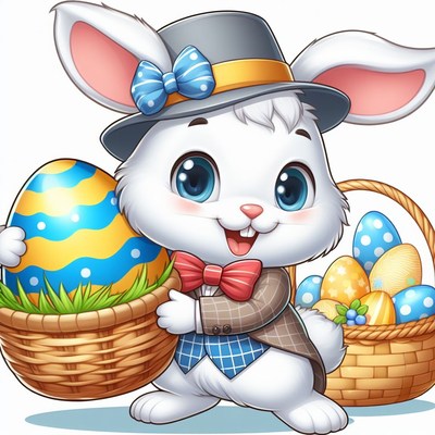 Easter bunny holding basket of eggs