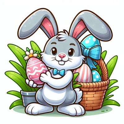 Easter bunny holding egg in grass