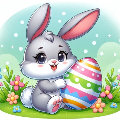 Easter bunny holding decorated egg