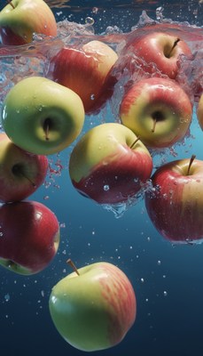 Apples splashing in water