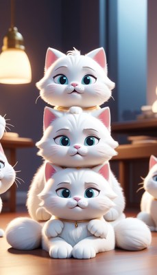 Three white kittens stacked up
