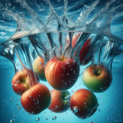 Apples splashing in water