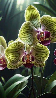 Green and purple orchid blooms