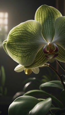 Green orchid flower close up