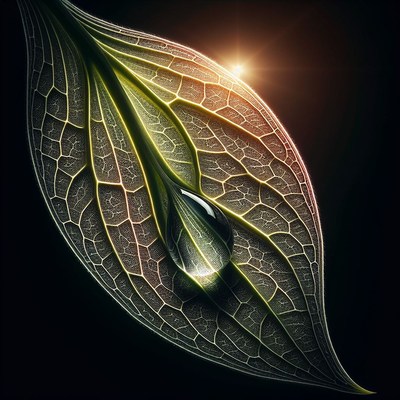 Water droplet on leaf with sun
