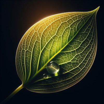 Green leaf with dewdrop