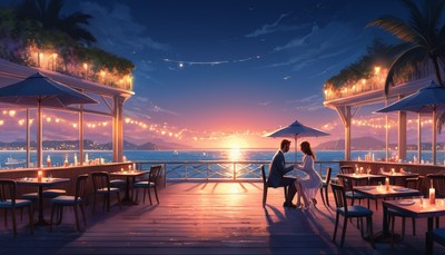 Romantic sunset dinner on the beach