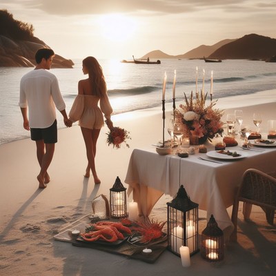 Romantic beach dinner at sunset
