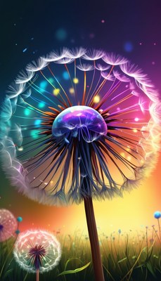 Colorful dandelion at sunset