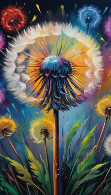 Colorful dandelion field