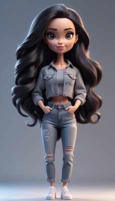 Cartoon girl in denim