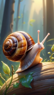 Snail on log in forest