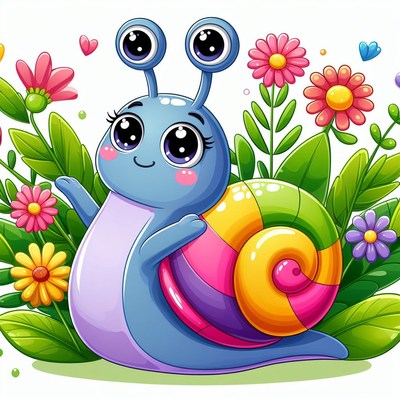 Cute snail in flower garden