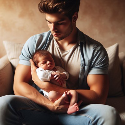Father holding newborn baby