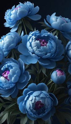 Blue peony bouquet in dark background
