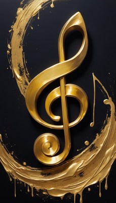 Golden treble clef on black canvas