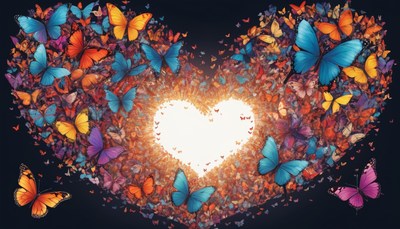 Colorful butterflies form heart shape