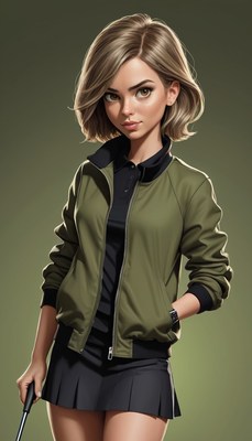Woman in green jacket with golf club