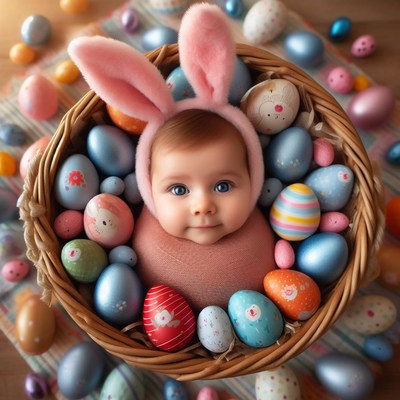Baby in easter basket