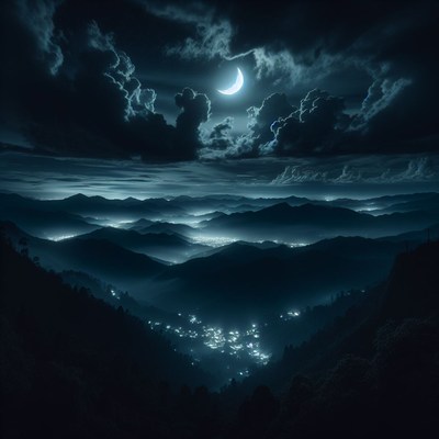 Night sky over mountain range