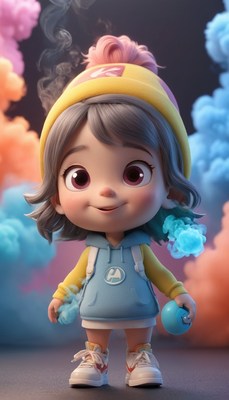 Cartoon girl posing with smoke