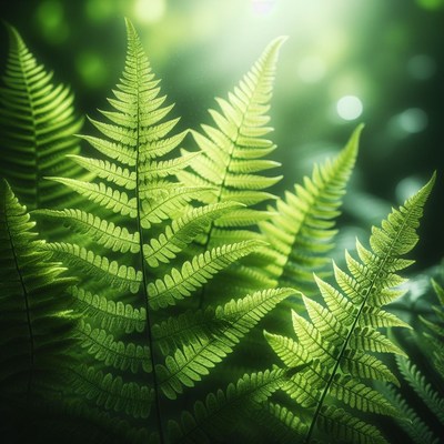 Fern fronds in sunlight