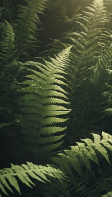 Fern fronds in sunlight