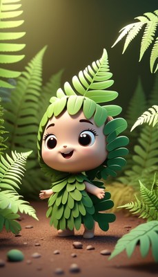 Green character standing in ferns