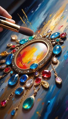 Artist painting gemstone necklace