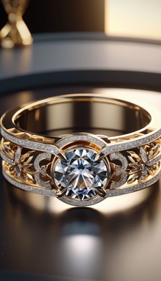 Gold engagement ring with diamond