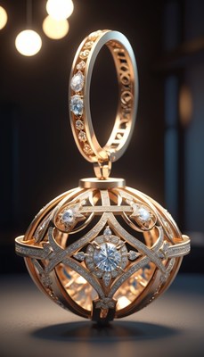 Diamond-encrusted gold sphere pendant