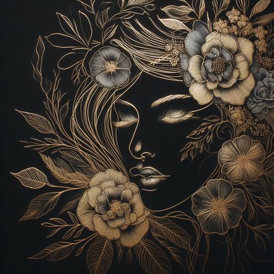 Golden woman in bloom