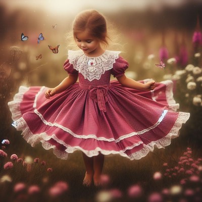 Girl in pink dress with butterflies